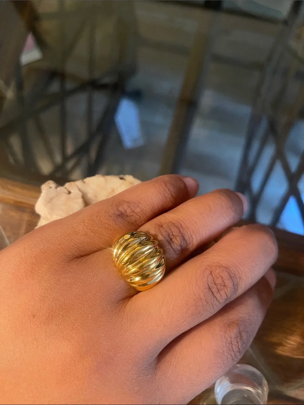 18Kt H.G.E. Gold Ribbed Dome Ring Accent - Unbranded